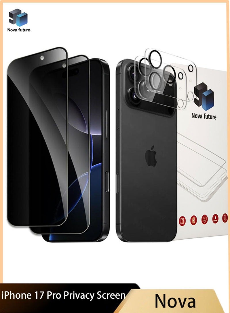 Nova future 2 PACK iPhone 17 Pro Privacy Screen Protector + 2 PACK Camera Lens Protector, Ultra Top 9H+ Tempered Glass, Full Coverage Screen - Image 1